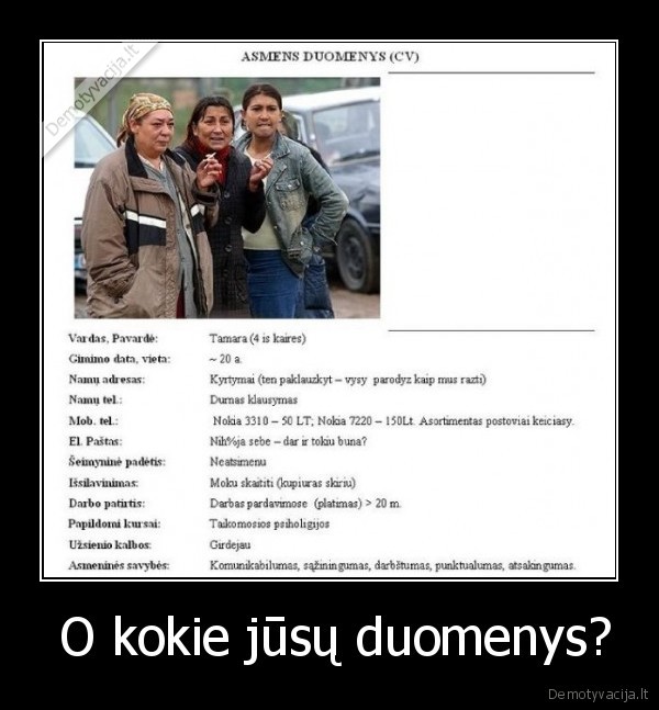  O kokie jūsų duomenys?