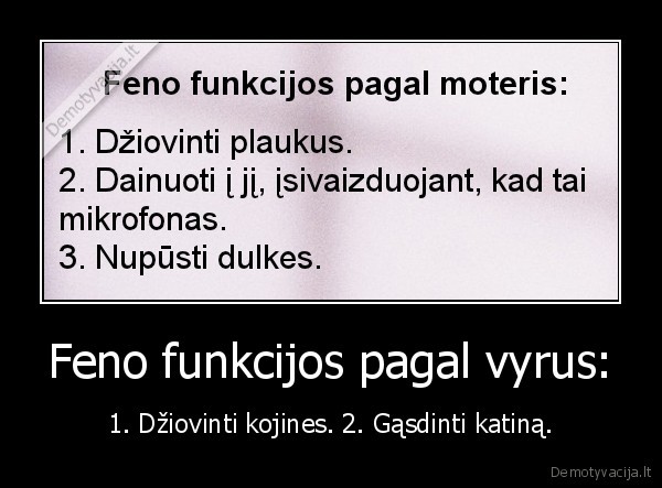 Feno funkcijos pagal vyrus: