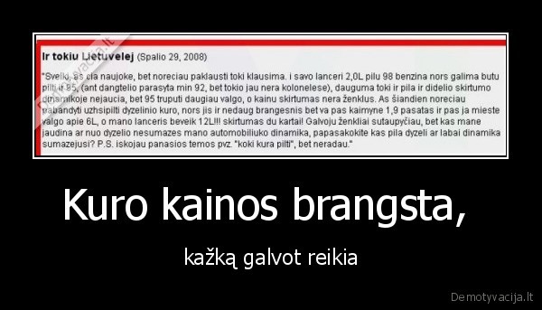 Kuro kainos brangsta, 