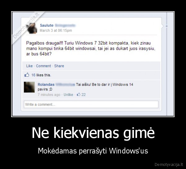 windowsu, perrasymas,facebook, komentaras