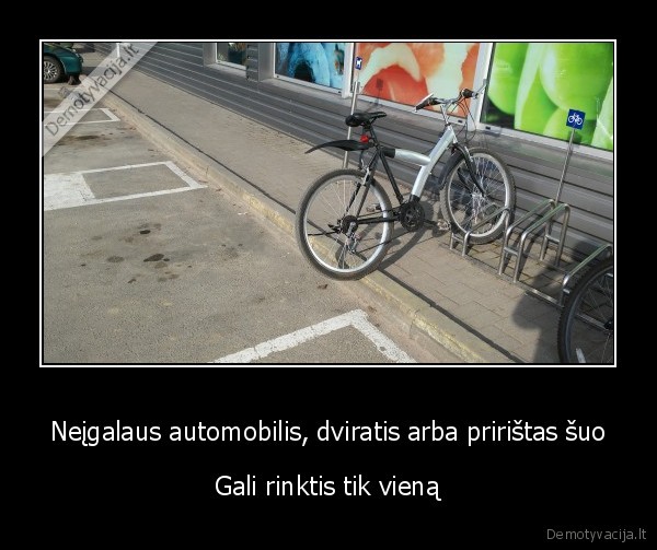 Neįgalaus automobilis, dviratis arba pririštas šuo