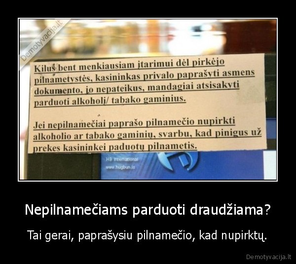 Nepilnamečiams parduoti draudžiama?