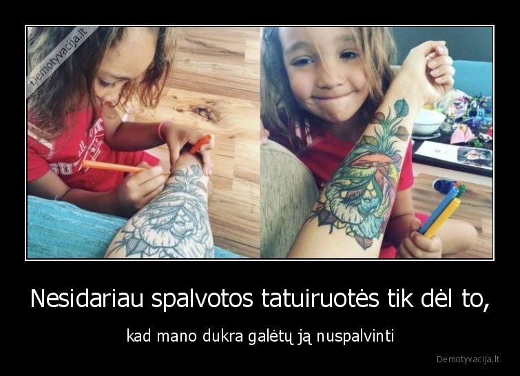 dukra,menas,menininke,nuspalvinti,spalvota,tatuiruote,tevai,vaikai