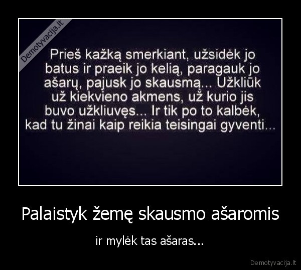 Palaistyk žemę skausmo ašaromis