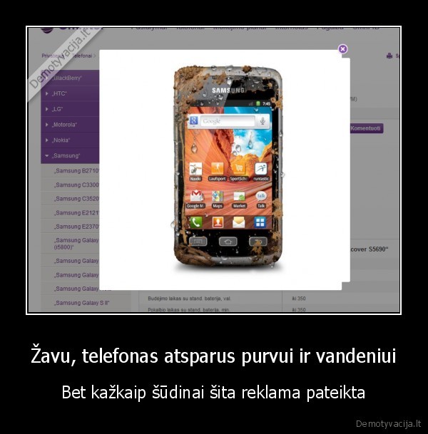 telefonas, sudai, purvas, vanduo, reklama, omnitel