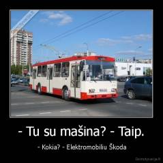 - Tu su mašina? - Taip. -  - Kokia? - Elektromobiliu Škoda