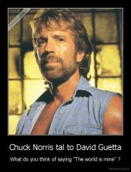 Chuck Norris tal to David Guetta - What do you think of saying ''The world is mine'' ?