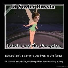 Edward isn't a Vampire ,He lives in the forest  - He doesn't eat people ,and he sparkles. Hes obviously a Fairy.