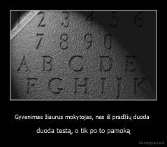 Gyvenimas žiaurus mokytojas, nes iš pradžių duoda  - duoda testą, o tik po to pamoką