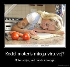 Kodėl moteris miega virtuvėj? - Moteris bijo, kad puodus pavogs.