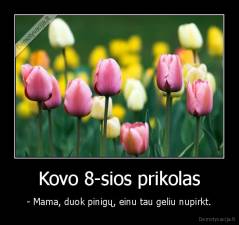 Kovo 8-sios prikolas - - Mama, duok pinigų, einu tau geliu nupirkt.