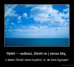 Mylėti — vadinasi, žiūrėti ne į vienas kitą,  - o abiem žiūrėti viena kryptimi. A. de Sent Egziuperi