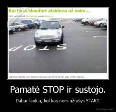 Pamatė STOP ir sustojo. - Dabar laukia, kol kas nors užrašys START.