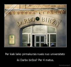 Per kiek laiko pirmakursis nueis nuo universiteto  - iki Darbo biržos? Per 4 metus.