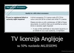 TV licenzija Anglijoje - su 50% nuolaida AKLIESIEMS