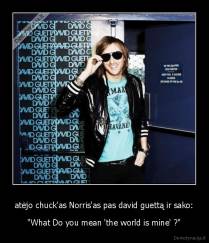 atėjo chuck'as Norris'as pas david guettą ir sako: - "What Do you mean 'the world is mine' ?"